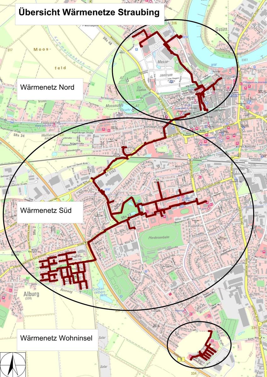 &Uuml;bersicht &uuml;ber alle Nahw&auml;rmenetze in Straubing